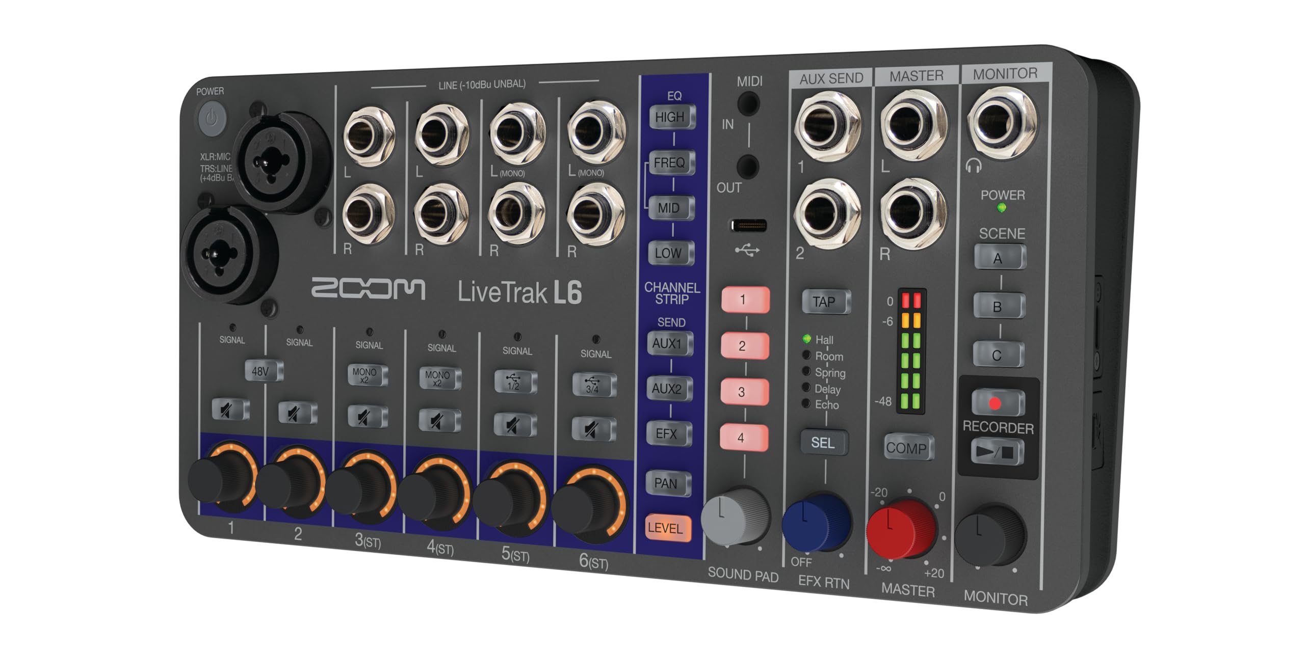 ZOOM LiveTrak L-6 portable 10-track digital mixer, multitrack